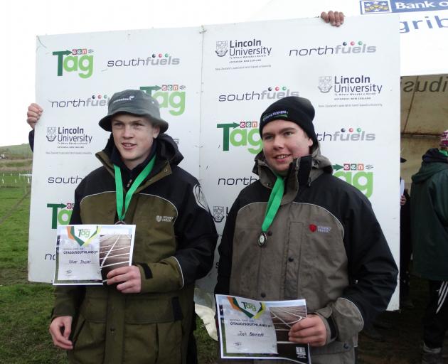 Southland boys Ollie Trusler (left) and Josh Bennett, pictured after winning third place in the...