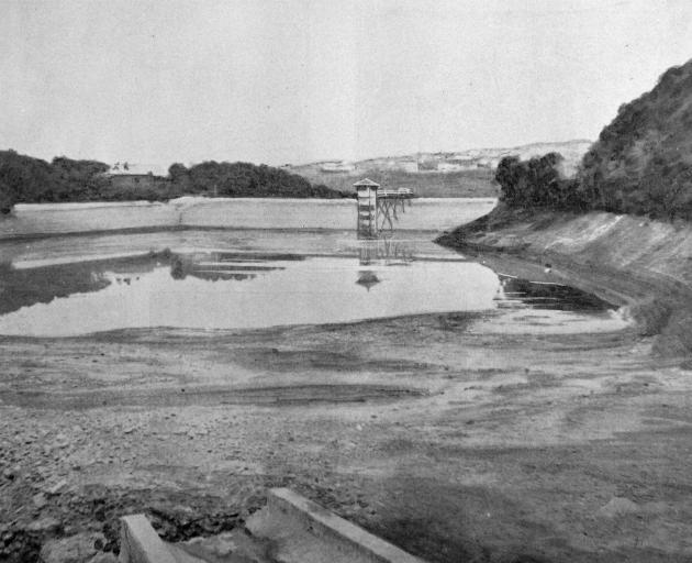 A nearly empty Ross Creek Reservoir, Dunedin City’s main water supply — Otago Witness, 20.4.20. 