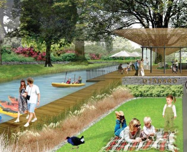 An artist's impression of the regeneration of part of the Ōtākaro Avon River Corridor in the...