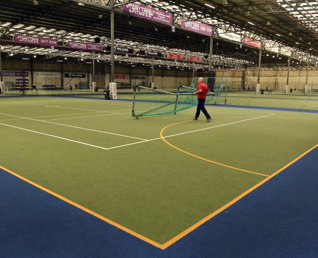 Edgar Centre facilities manager Brendon Tilleyshort moves a goal at the venue yesterday. PHOTO:...