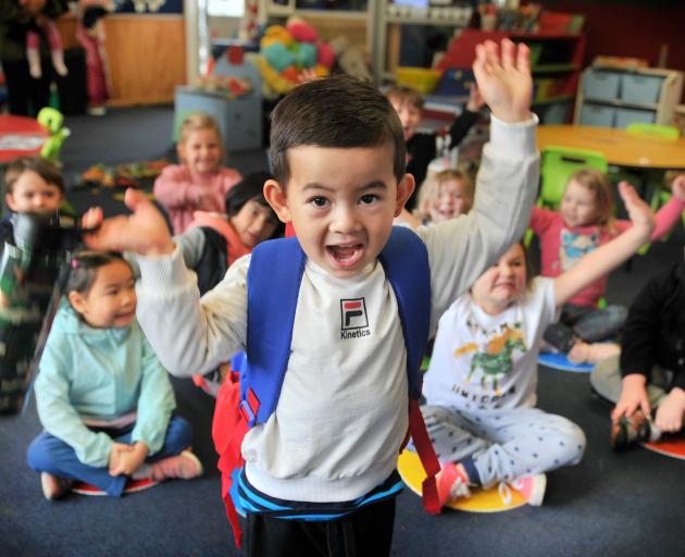 Starting school for the first time at Tainui School yesterday is 5-year-old Reico Neilson. PHOTO:...