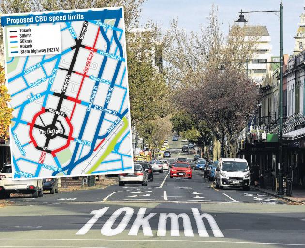 The Dunedin City Council’s proposal for speed-limit changes in the central city. PHOTO: STEPHEN...