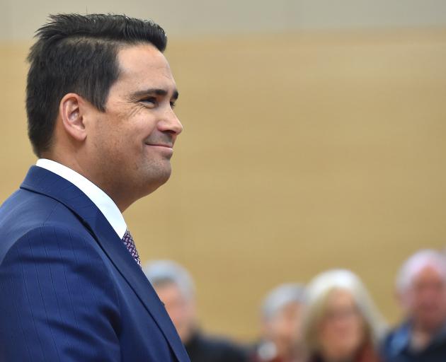 National Party leader Simon Bridges speaks to about 80 people at the Mornington Presbyterian...
