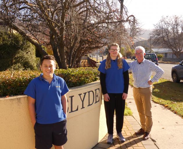 Year 8 pupils Zavier Robb and Ellie King (both 12), along with Clyde Primary School principal...