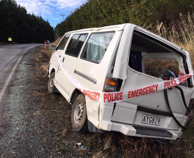 A van rolled into a ditch in frosty South Otago conditions about 12.30pm today. Photo: Richard...