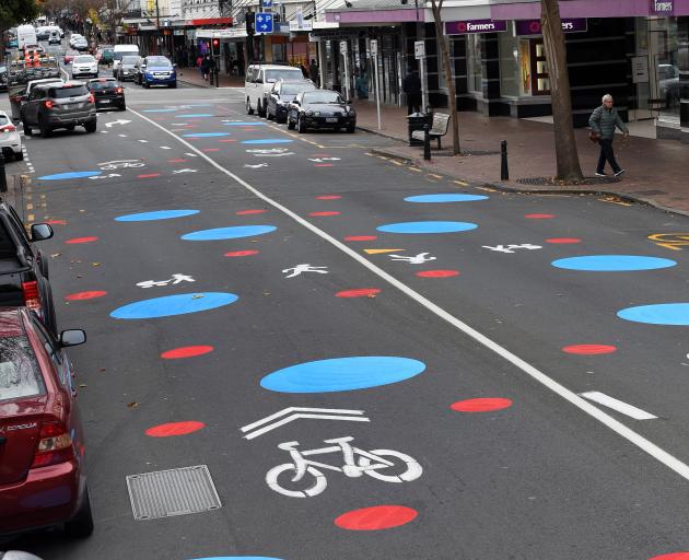 Brightly painted dots appeared on George St in May to highlight that it is a shared space. PHOTO:...