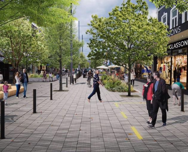 New concept drawings released by the Dunedin City Council show a car, a bike, and a pedestrian...