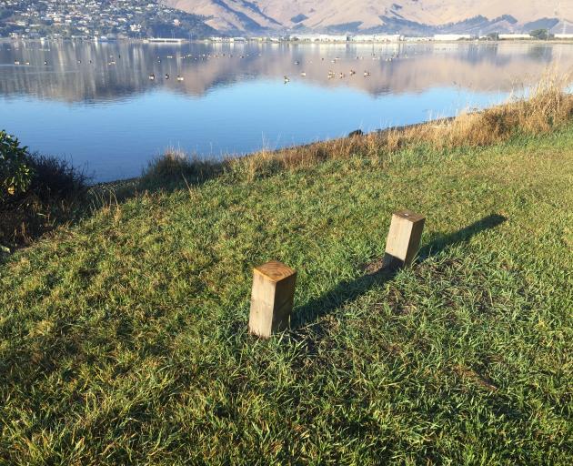 A new macrocarpa wooden seat with a brass plaque honouring two founding members of the Avon...