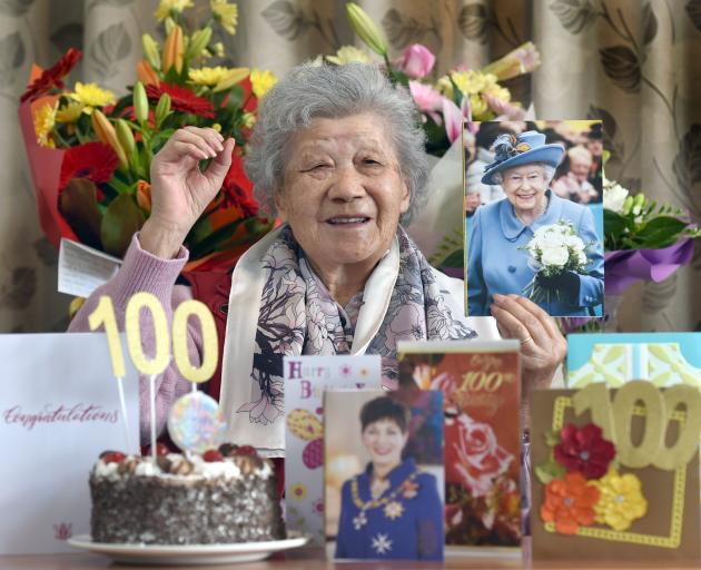 Jessie Wong turned 100 at Radius Fulton Rest Home, in Dunedin, yesterday. PHOTO: PETER MCINTOSH
