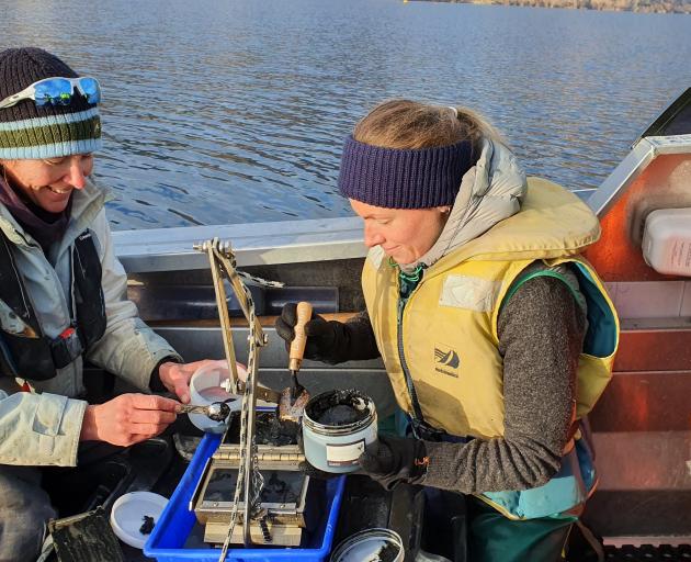 Susie Wood, co-leader of the Lakes 380 project, and University of Otago PhD student Lena...