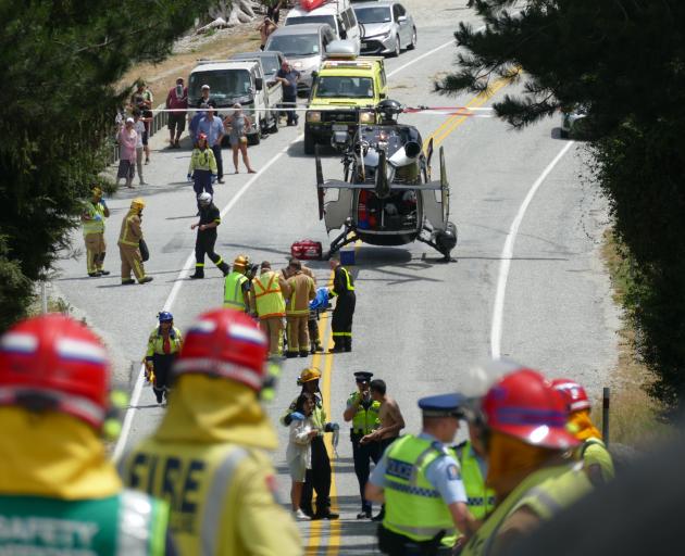 Emergency services at the scene of a serious crash on the Queenstown-Glenorchy Rd, near Queenstown, yesterday afternoon. Photos: Tracey Roxburgh