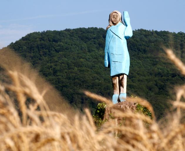 The life-sized wooden sculpture of US first lady Melania Trump before it was vandalised. Photo: Reuters