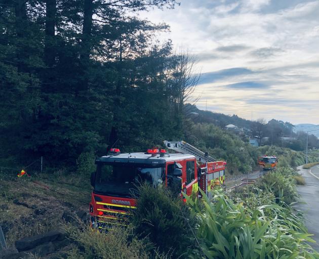 Fire and Emergency New Zealand at the scene today. Photo: Craig Baxter