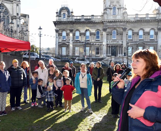 Dunedin South MP Clare Curran speaks at a rally in Dunedin in support of the homeless. Photo: Stephen Jaquiery