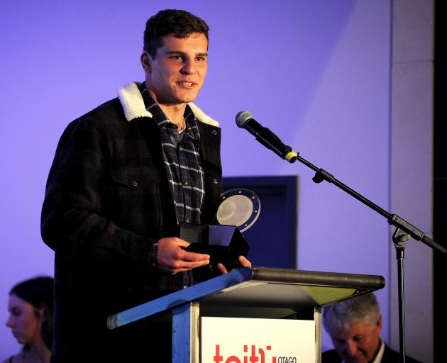 Dillon Hunt speaks during the Highlanders Annual Awards at Toitu Otago Settlers Museum in Dunedin...