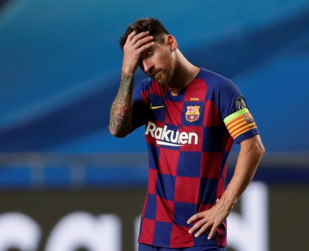 Barcelona captain Lionel Messi reacts to his side's worst ever loss in European football. Photo:...