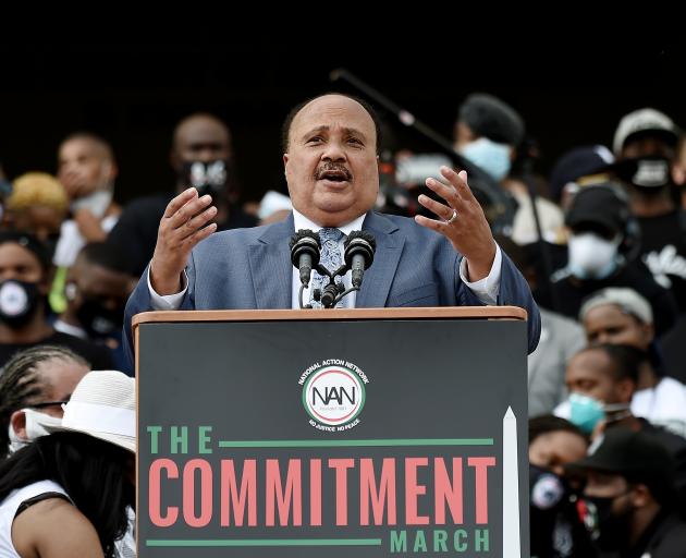 Martin Luther King III speaks at the protest on Friday. Photo: Reuters 