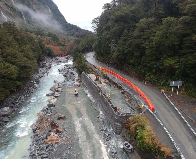 The Falls Creek retaining wall on the Milford Road (SH94). PHOTO: SUPPLIED/NZTA

