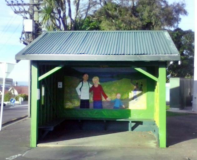 The historic Dunedin bus shelter at the intersection of Highgate and Drivers Rd in Maori Hill....