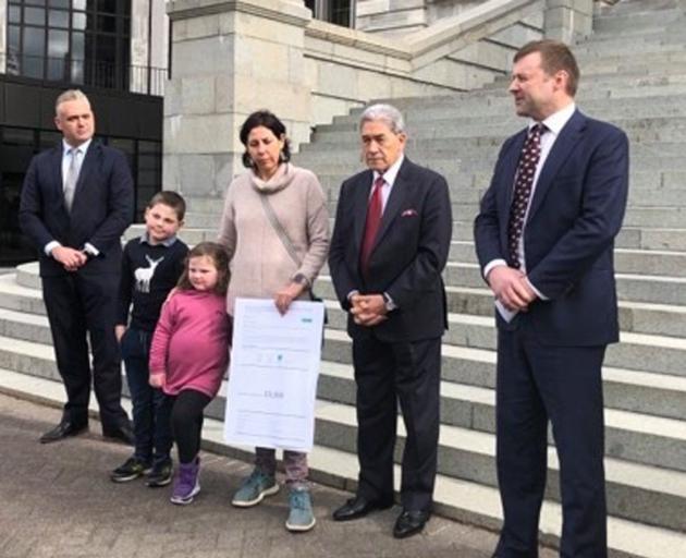 New Zealand First MPs Fletcher Tabuteau (left), Winston Peters and Mark Patterson were on hand...