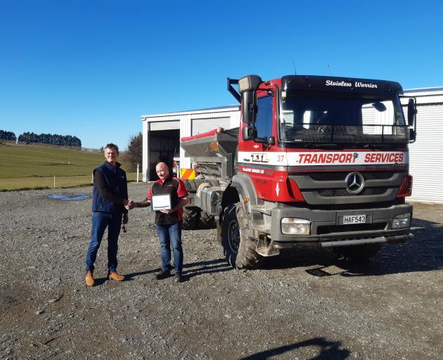 Ballance Agri-Nutrients’ lower South Island regional distribution manager Jeremy Begg (left)...