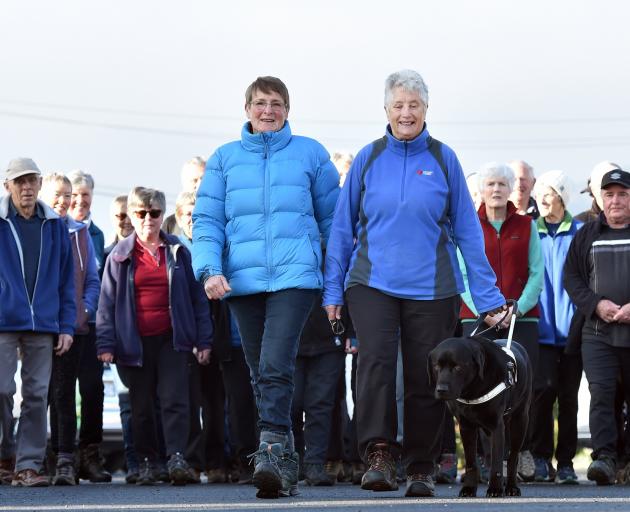 Trixie Trampers founders Sylvia Watt and Alison Jones, along with Mrs Jones’ guide dog Jimmy and...