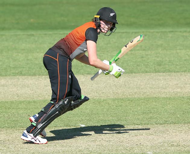 White Ferns vice-captain Amy Satterthwaite plays a shot during a practice match against Australia...