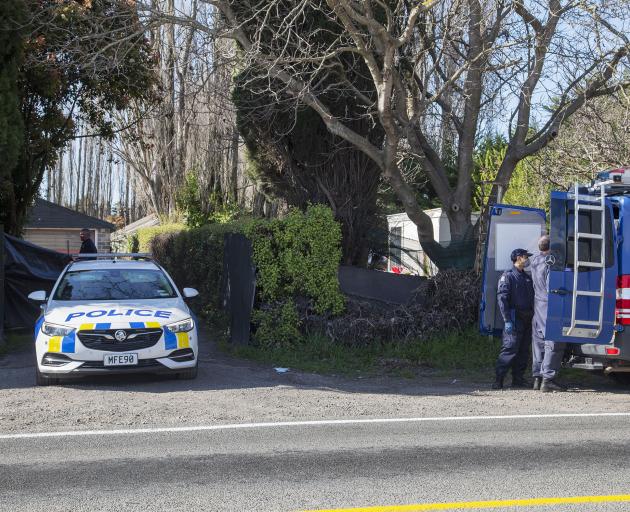 Police execute a search warrant at a property on Pound Rd in Yaldhurst. Photo: Geoff Sloan