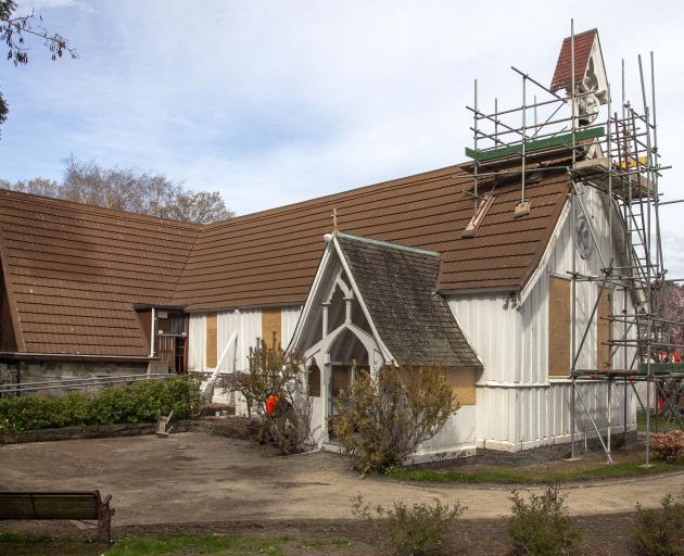 Scaffolding surrounds St Mary’s Church in Halswell. Photo: Geoff Sloan 