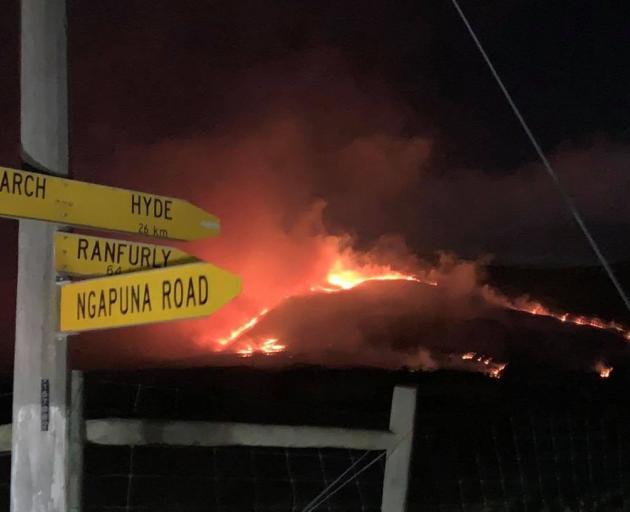 A fire burns about 5km past Middlemarch on the eastern face of the Rock and Pillar Range on...