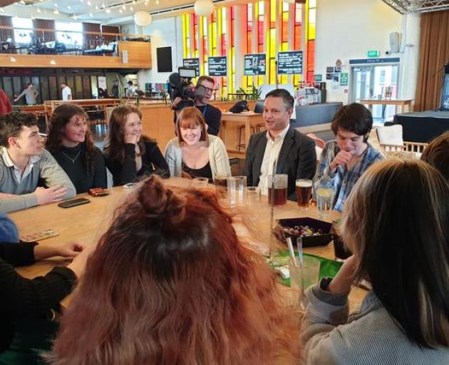 Green Party co-leader James Shaw meets with students at the Victoria University of Wellington bar...