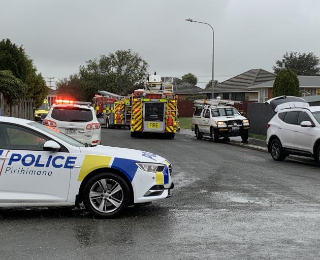 Emergency services at the scene of an explosion in Invercargill this afternoon. Photo: Abbey Palmer