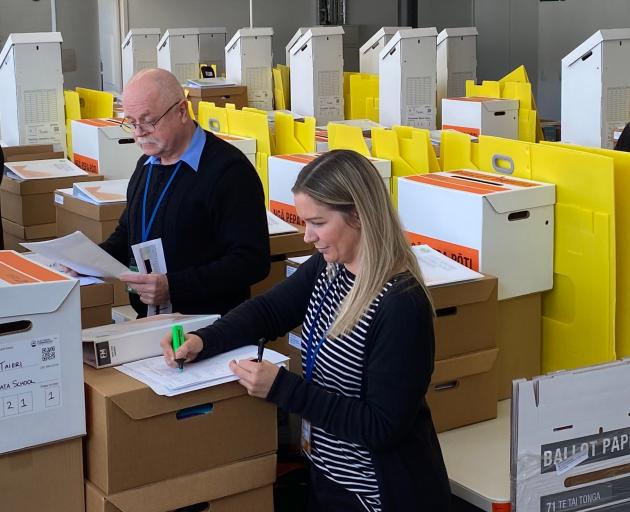 Electoral Commission staff (from left) Taieri Electorate returning officer Mary-Jane Moffat,...