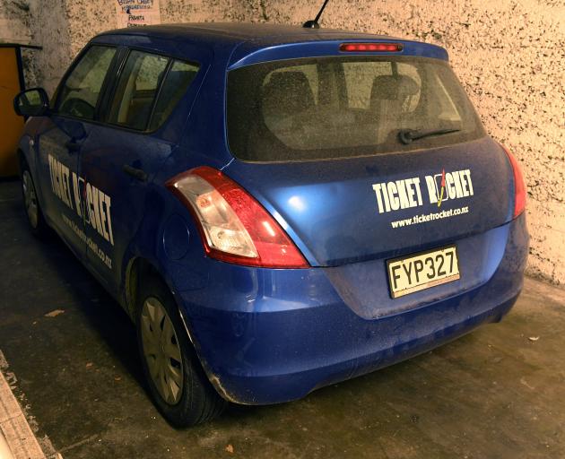 A branded Ticket Rocket car left in a central Dunedin car park. Photo: Stephen Jaquiery