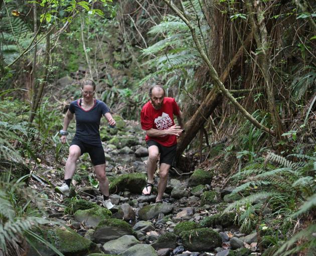 Orlaith Heron and Steve Tripp practice their off-road technique. Photo: Linda Robertson