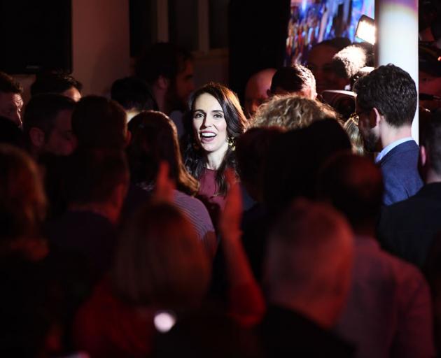 Labour Party leader and New Zealand Prime Minister Jacinda Ardern among her supporters after...