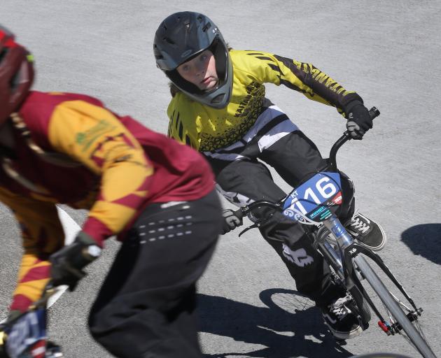 Aida Begg (10), of the Kaitangata Black Gold BMX Club, holds her line as she races at the New...