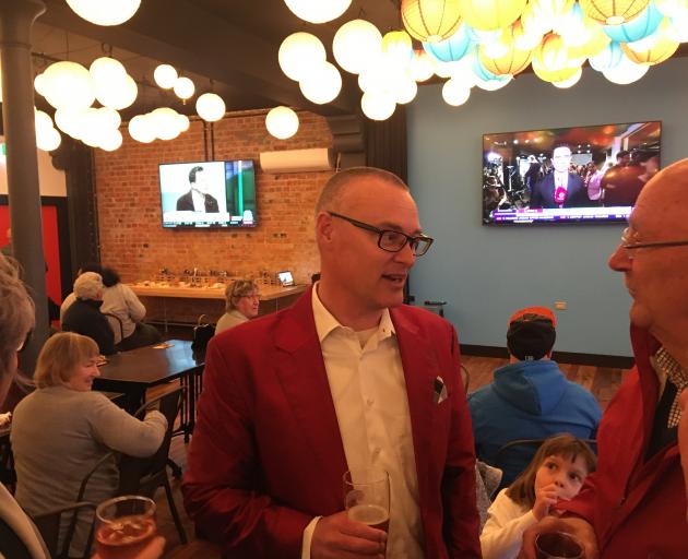 David Clark speaks to supporters at Petri Dish in Dunedin tonight. Photo: Mike Houlahan