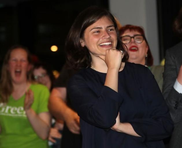 Chloe Swarbrick watches the results roll in last night. Photo: Getty Images