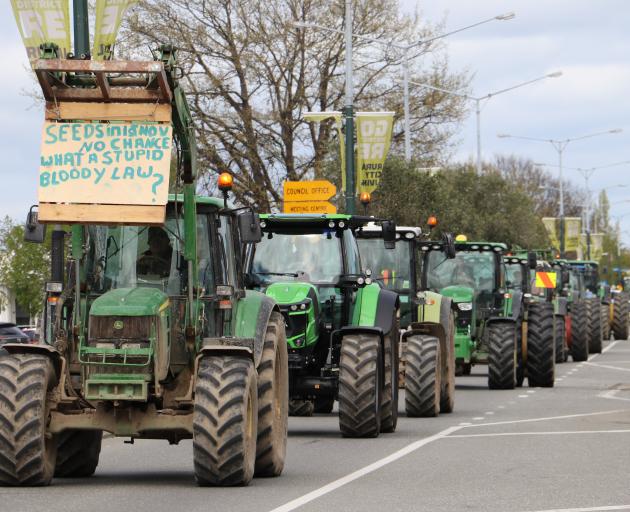 Some of the more than 100 tractors which drove through Gore last week to protest freshwater...
