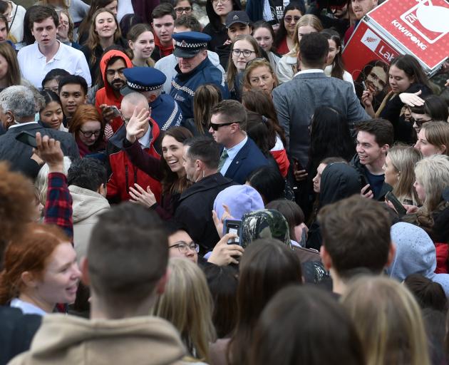Labour leader Jacinda Ardern was mobbed by students keen for selfies when she visited the...
