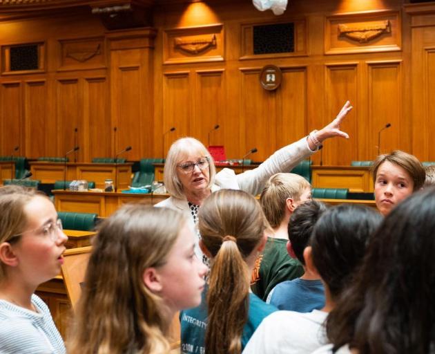 Waitaki MP Jacqui Dean shows Wanaka school pupils Parliament’s debating chamber. PHOTO: SUPPLIED