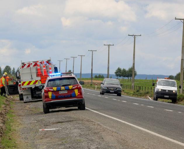 Emergency services at the scene of a multi-vehicle crash on State Highway 5 near Wairakei, north...