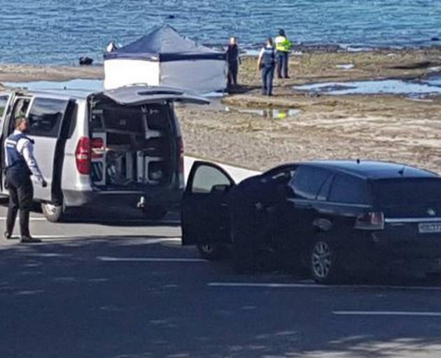 Police at the scene where the two bodies were discovered. Photo: Laurilee McMichael/NZ Herald
