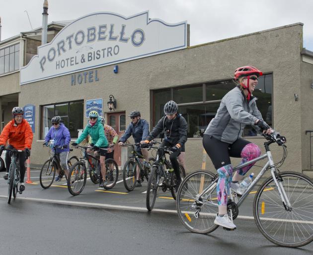 Trish Rigby leads a group of cyclists on a sponsored ride for MS Otago from Portobello to the...