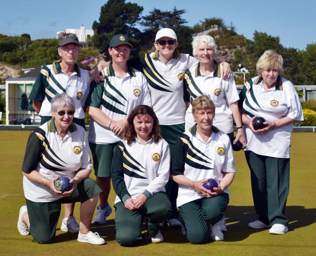 Members of the two Green Island teams which contested the final of the Bowls Dunedin ladies fours...