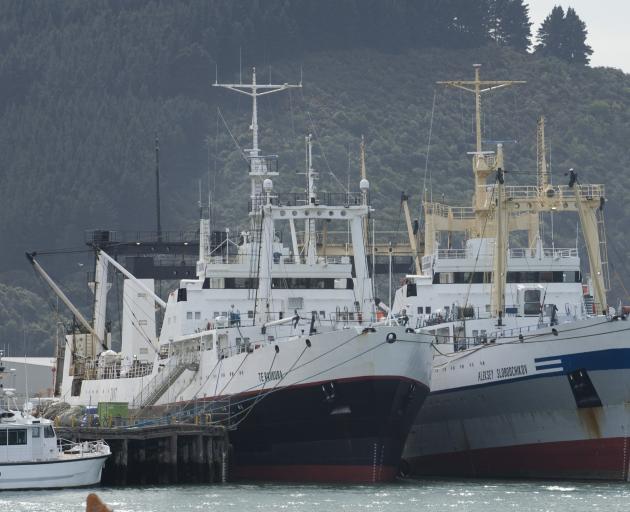 Te Raukura (left) and Aleksey Slobodchikov berthed at the T/U sheds in Otago Harbour. PHOTO:...