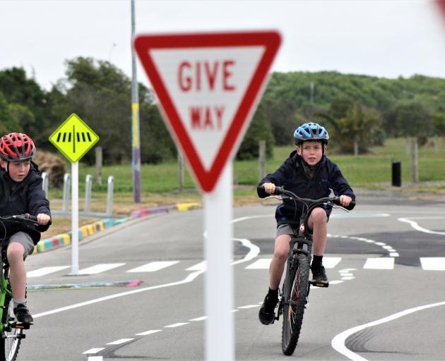 Michael (left) and Conall Fenton try out the new learn to ride track in Burwood. Photo: Supplied