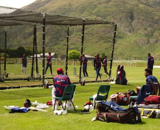 Members of the West Indies cricket squad practise at an open net session at the Queenstown Events...