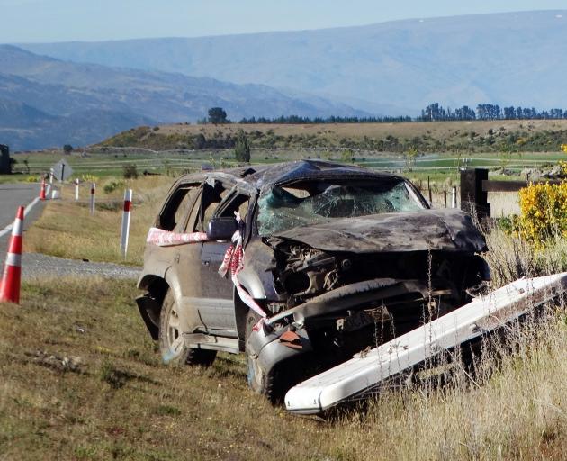 The remains of a car involved in a fatal crash near Luggate on Thursday night. PHOTO: MARK PRICE